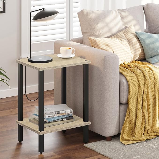 TUTOTAK End Table, Set of 2, Side Table, Nightstand, 2-Tier Storage Shelf, Sofa Table for Small Space, Living Room, Bed Room TB01BO035