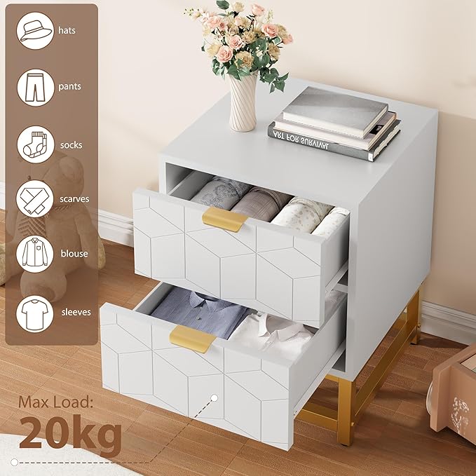 GAOMON White 2 Drawer Dresser, Small Dresser＆Chest of Drawers, Modern Nightstand for Bedroom, End Table with Drawer for Living Room, Hallway, Entryway