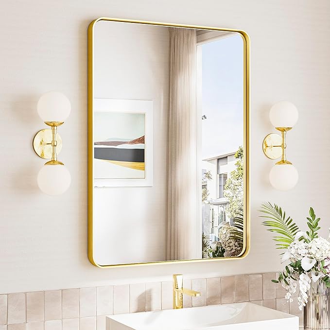 TokeShimi 24x32 Brushed Gold Bathroom Mirror,Bathroom Vanity Mirror with Tempered Glass,Shatterproof Vanity Wall Mirror for Bathroom with Aluminum Frame(Horizontal/Vertical)