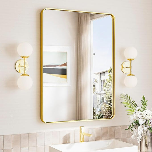 TokeShimi 24x32 Brushed Gold Bathroom Mirror,Bathroom Vanity Mirror with Tempered Glass,Shatterproof Vanity Wall Mirror for Bathroom with Aluminum Frame(Horizontal/Vertical)