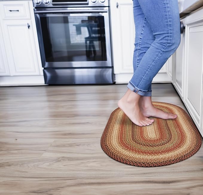 Gingerbread Brown Jute Braided Oval Rugs, 16x24 - Warm Country Decor, Perfect for Laundry Rooms, Bathrooms and Entryways - Durable and Easy to Clean