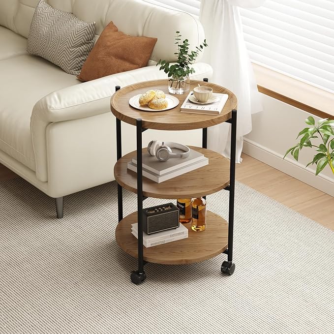 Small Side Table, 3-Tier Side Tables Living Room, Modern End Table Nightstand Bedside Table for Living Room, Bedroom, or Small Spaces-Natural Wood Color