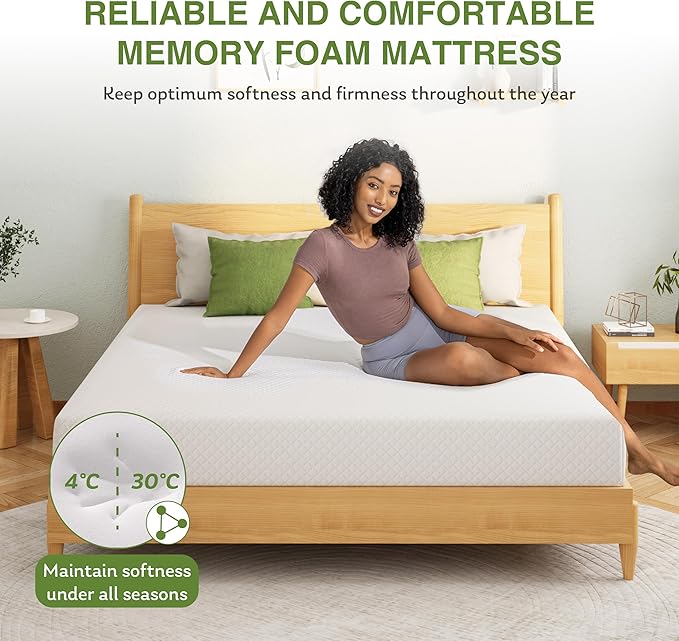 8 Inch Queen Mattress, Memory Foam Mattress in a Box with Cooling Green Tea Gel, Relieve Pressure with Medium Firm Support, CertiPUR-US Certified, 80''L x 60''W, White