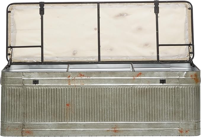 Deco 79 Metal Room Storage Bench Galvanized Entryway Bench with Cream Burlap Top, Bench 50" x 16" x 18", Gray