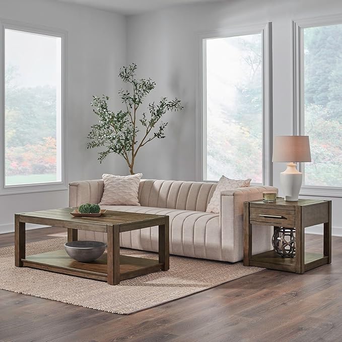 Liberty Furniture Broadmore Living Room 3 Piece Set - Rectangular Cocktail Table, 2 End Tables - Cobblestone Brown