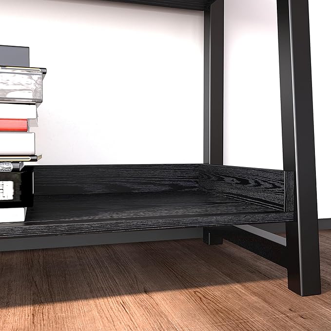 IRONCK Industrial Bookshelf 5-Tier 31.5 in Wide, Bookcase Ladder Shelf, Storage Shelves Rack Shelf Unit, Accent Furniture Metal Frame, Home Office Furniture for Bathroom, Living Room