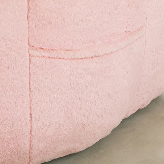 Furniliving Bean Bag Chair, Giant Bean Bag Chair Stuffed Floor Sofa for Adults Comfy Bean Bag Sofa with Back Support, Oversized Bean Bag Couch for Living Room Bedroom Dorm Office, Faux Leather, Pink