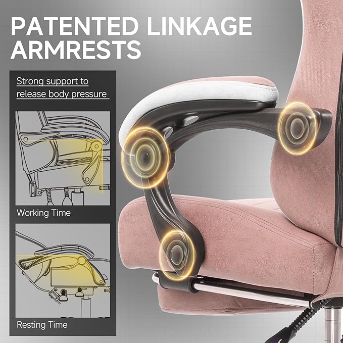 GTPLAYER Office Chair, Gaming Computer Desk Fabric Chair with Footrest, High Back Ergonomic Office Chair with Pocket Spring Lumbar Support and Linkage Armrests Adjustable Height Swivel for Home Task