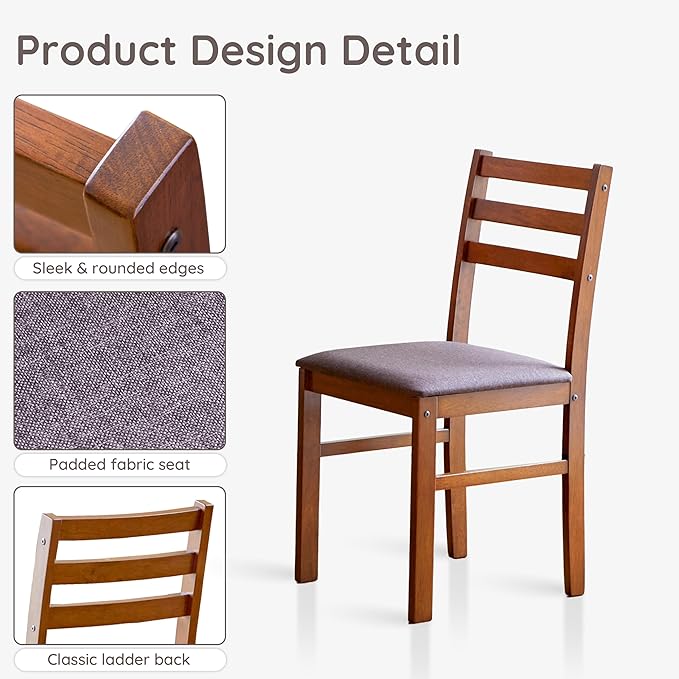 Livinia Seattle Modern Farmhouse Kitchen Dining Room Chair Set of 4, Solid Wood Fabric Upholstered Cushion Seat Wood Ladder Back Chairs (Antique)