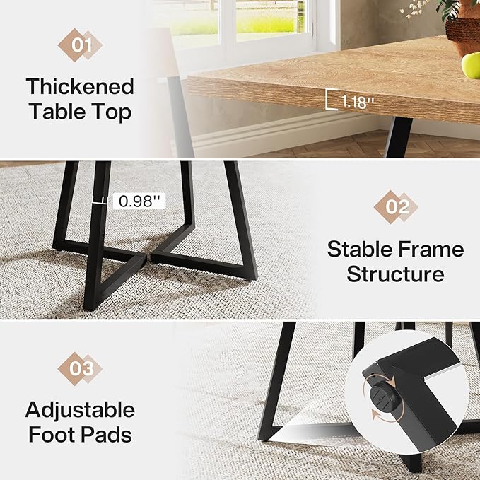 Tribesigns Square Dining Table for 2, 31.5" Modern Dinner Table with Metal Base, Kitchen Table for Dining Room, Small Space, Apartment,Natural & Black