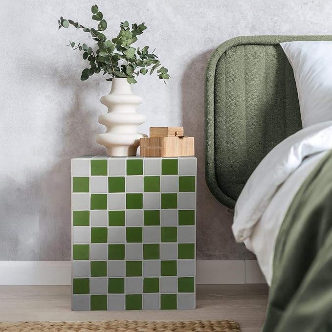 JONATHAN Y END2000J Callista 18" Modern Bohemian Ceramic Tiled Rectangle End Table, Side Table, Accent Table for Living Room, Bedroom, Green/Light Gray
