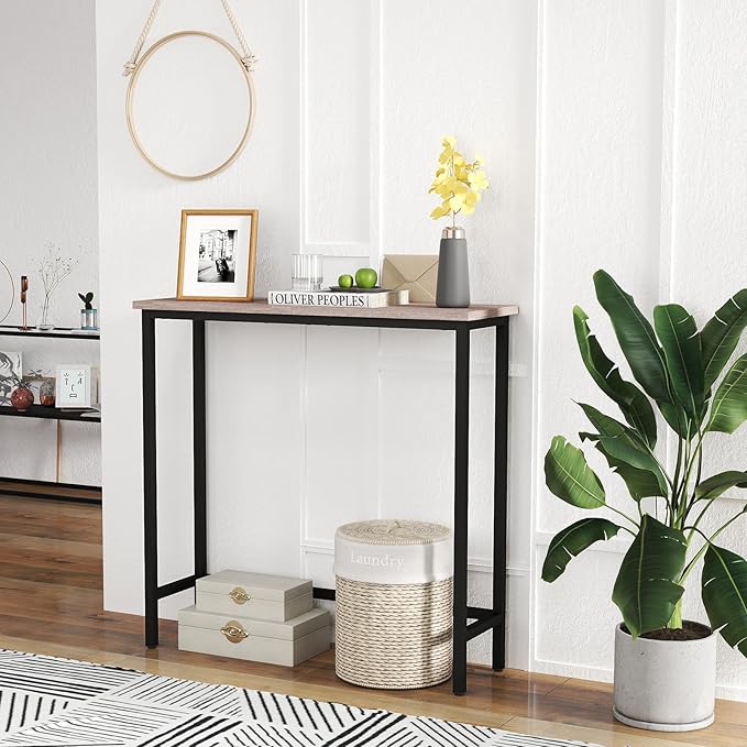 HollyHOME Narrow Console Table, 29.5" Slim Entryway Table, Sofa Stand, Hallway Shelf for Hallway, Bedroom, Living Room, Foyer, Light Brown