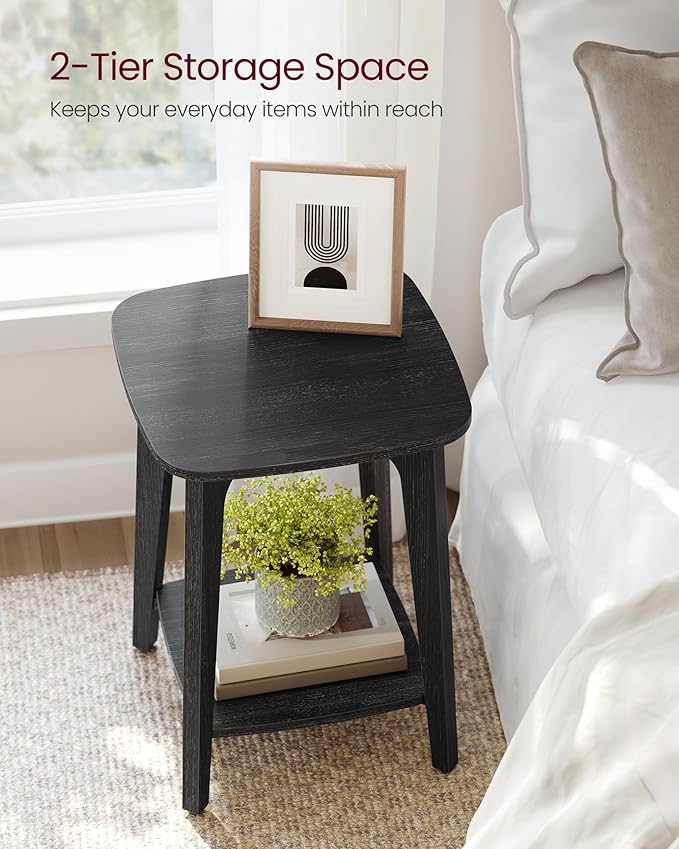 VASAGLE Side Table, Small Square End Table with Lower Shelf, Nightstand for Small Spaces, Living Room, Bedroom, Charcoal Gray ULET236B01