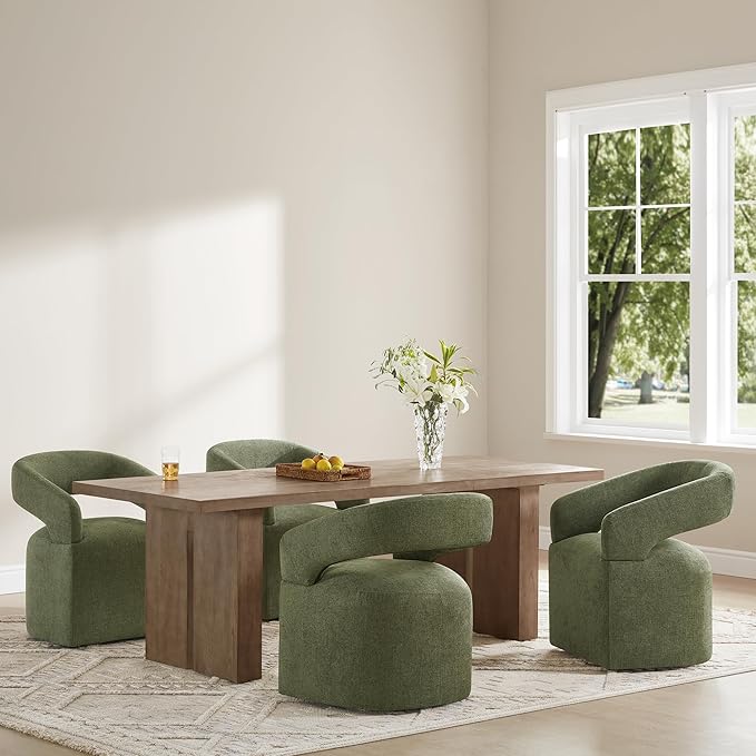 Upholstered Dining Chairs with Removable Casters Barrel Side Armchair with Rollers for Diningroom Bedroom Livingroom Reading Room, Green, 1PCS