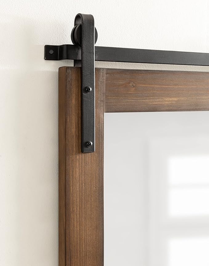 Kate and Laurel Cates Refined Decorative Framed Wall Mirror; 24 x 30; Walnut Brown; Farmhouse Barn Door-Inspired Wall Decor with Substantial Frame and Modern Charm
