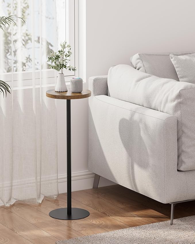 TUTOTAK Tall Round Side Table, Small End Table, Set of 2, Beside Table, Drink Table, Pedestal Side Table, livingroom, Brown TB01BB0652