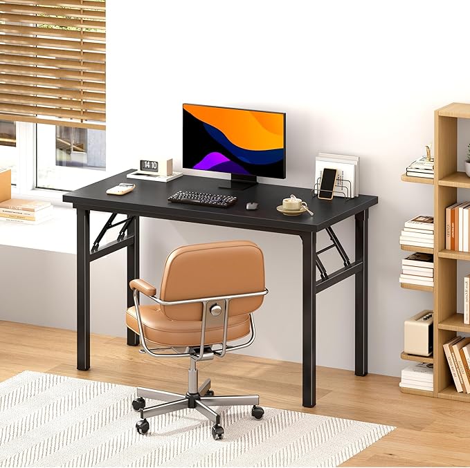 SDHYL 39 inchesNo Assembly Foldable Computer Desk for Home Office Workstation, Study and Writing, Black
