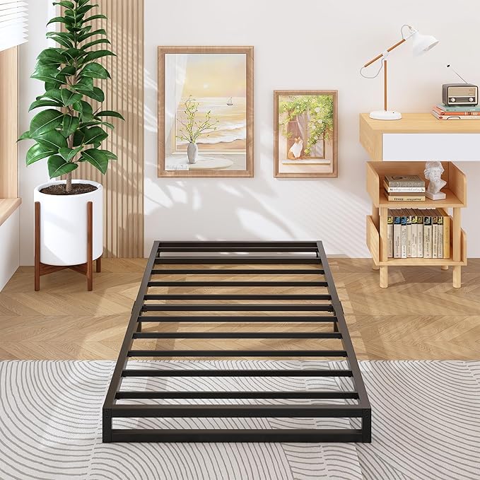 4 Inch Twin Size Bed Frames Heavy Duty Metal Twin Platform Bed Frame No Box Spring Needed, Noise Free, Easy Assembly, Black