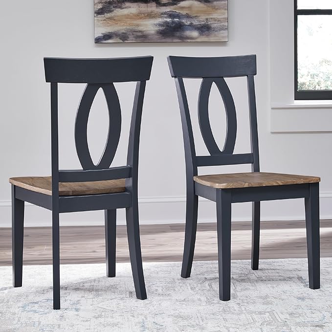 Signature Design by Ashley Landocken Casual Armless Dining Chair with Contoured Seat, Set of 2, Light Brown & Blue