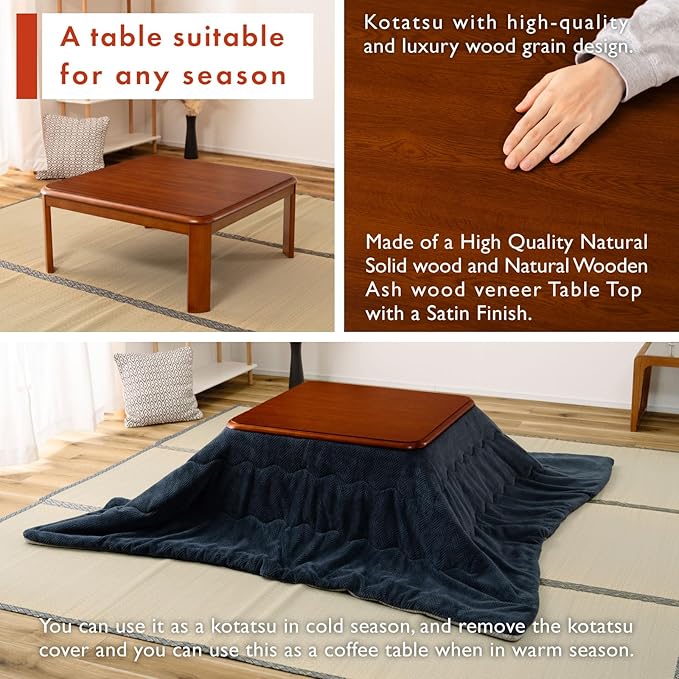 PaletteLife Japanese Heated Table (47x31in)- Wooden Chabudai Furniture with 120V Electric Heater - Low-Lying Dining and Work Desk with Temperature Control Knob Casual kotatsu