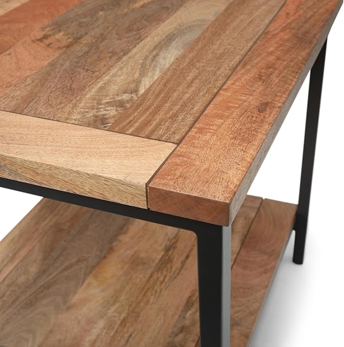 SIMPLIHOME Skyler SOLID MANGO WOOD and Metal 22 inch Wide Square Industrial End Table in Natural for the Living Room and Bedroom