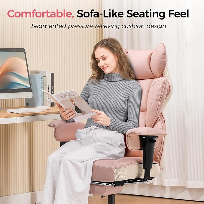 GTRACING Big and Tall Gaming Chair 400lbs Heavy Duty Office Chair with Foot Rest & Ergonomic Pocket Spring Lumbar Support, High Back 3D Saddle Shaped Cushion for Back Pain Relief, Pink
