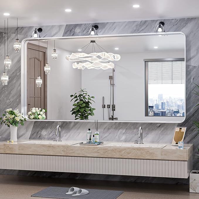 TokeShimi 72 x 36 Inch Brushed Silver Mirror Wall Mirror for Bathroom Black Metal Frame Decorative Rectangular Wall Mounted Home Decor Corner Hangs (Horizontal/Vertical)