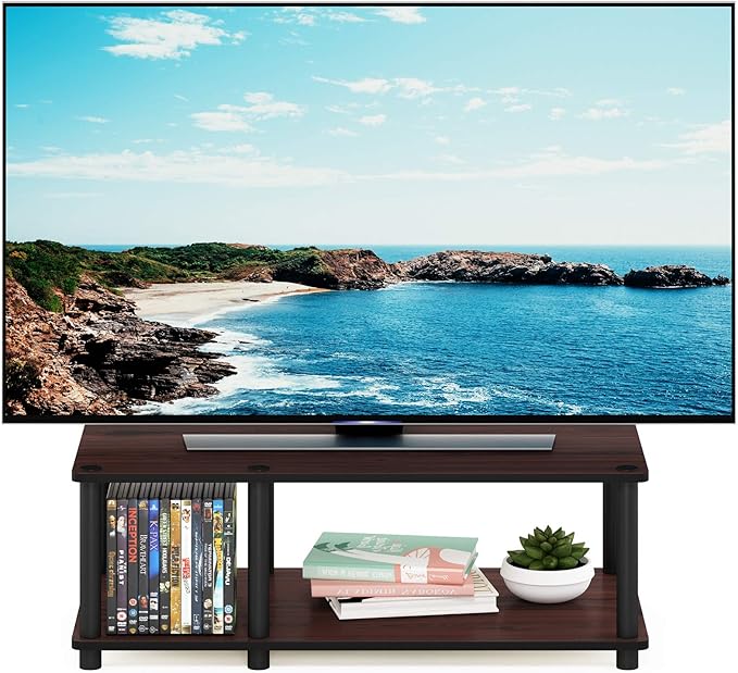 Furinno Just No Tools Dark Cherry Mid Television Stand with Black Tube