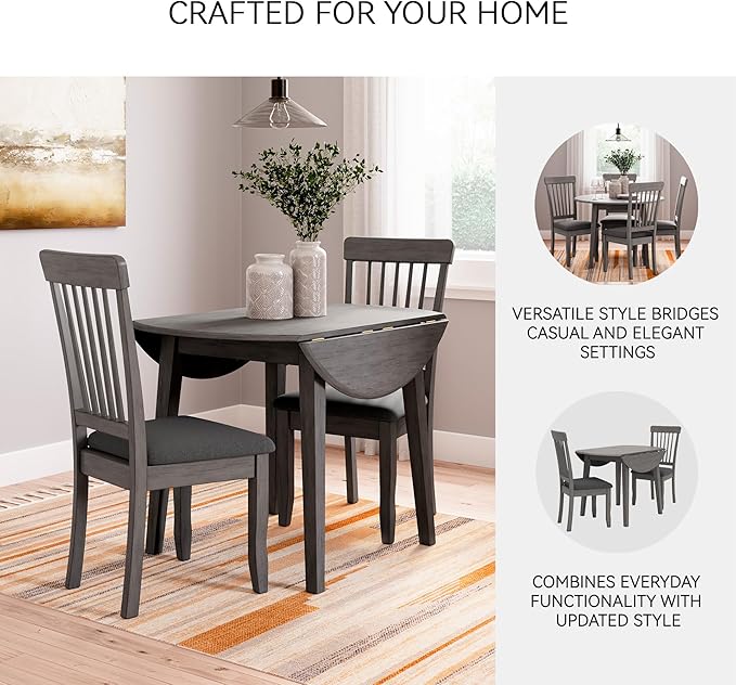 Signature Design by Ashley Shullden Casual Round Dining Small Drop Leaf Table, Seats up to 4, Gray