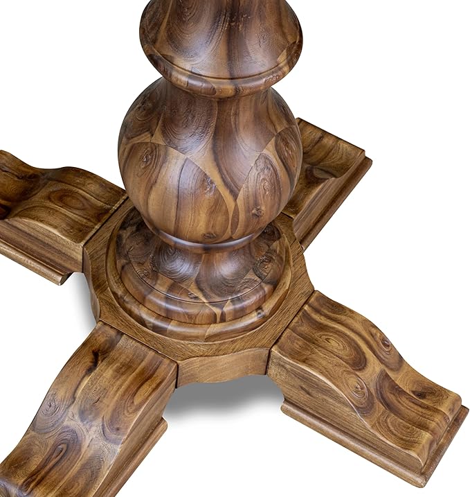 I55-0N-TP Modern Dining Table with Acacia Wood Round Tabletop and Stylish Pedestal Base - Antique Walnut Finish