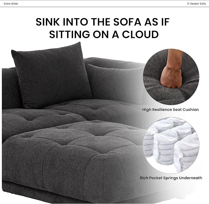 COLAMY 144" Modular Sectional Chenille Couch with Ottoman, Cloud Sectional Sofa Set with Ottoman,for Living Room(Gray)