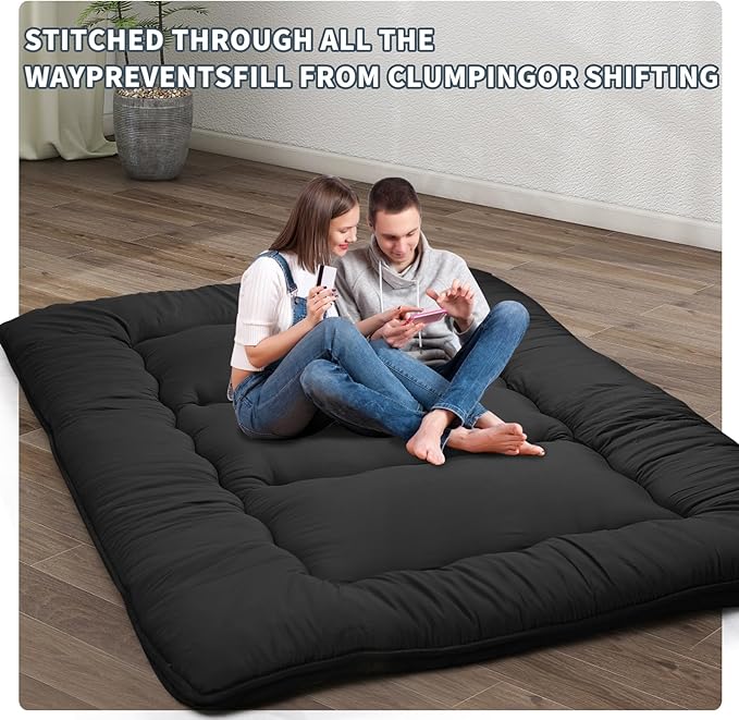 Japanese Floor Mattress,4" Thicken Japanese Floor Sleeping Pad Foldable,Futon Mattress Suitable for Camping and Guest Room (Black, Twin (80" x 36"))