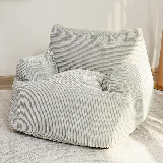 HIGOGOGO Giant Bean Bag Chair Sofa, Big Comfy Chair for Bedroom Living Room, Large Bean Bag Lazy Chair for Adults with Pocket Armrests for Gaming, Reading, Grey