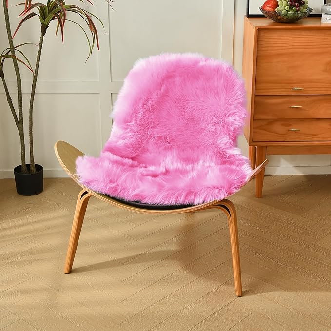 duduta Hot Pink Faux Sheepskin Throw Rug 2x3 ft, Fluffy Shag Girls Bedside Dorm Rug Fur Seat Chair Covers Washable