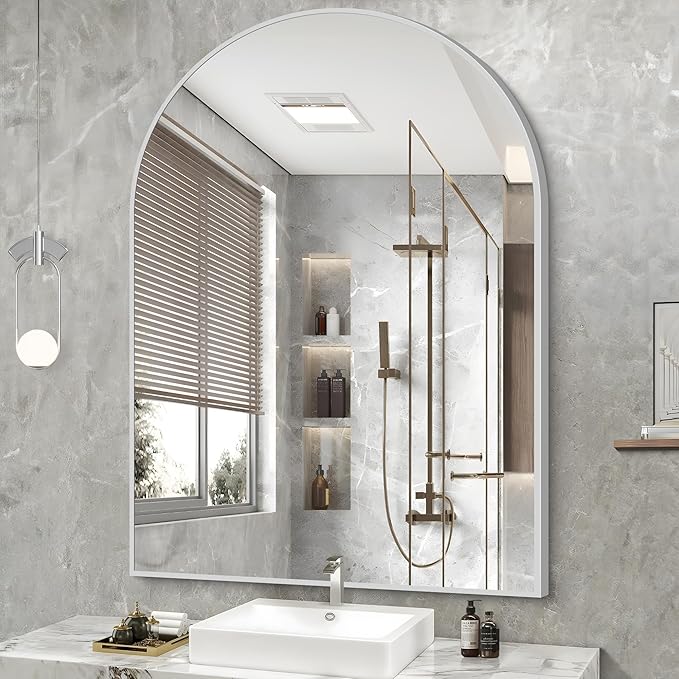 Arched Bathroom Mirror, 36x48IN Silver Bathroom Mirror with Metal Frame, Wide Wall Mounted Mirrors Decor Modern Dresser Mirror for Bedroom Living Room Entryway