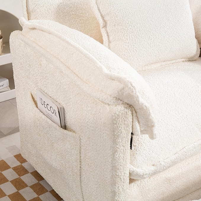 Furniliving Oversized Accent Chairs with Ottoman, Luxury Boucle Single Sofa, Upholstered Deep Seat Chaise Lounge with Pillows for Living Room, Bedroom, Apartment, Beige