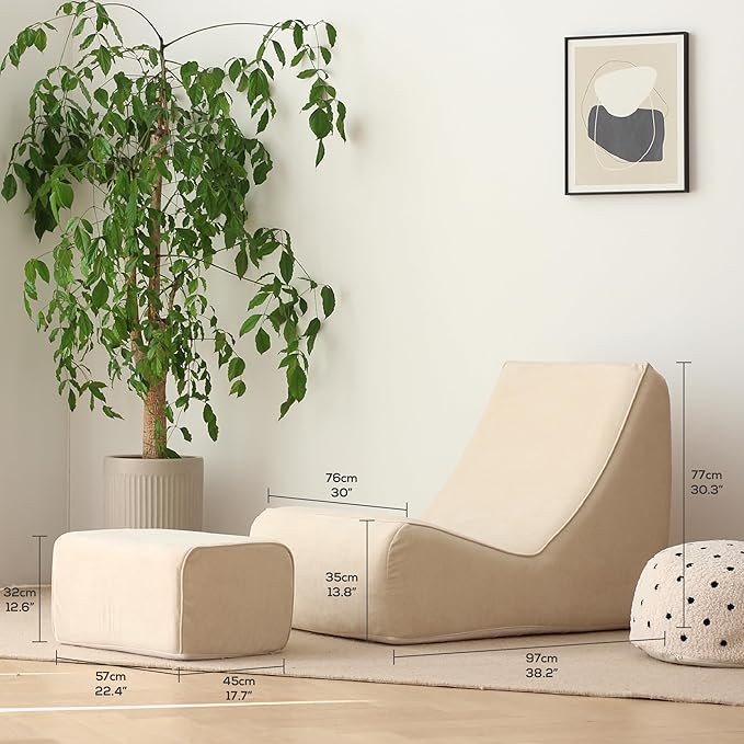 N&V Bean Bag Chair Single Seated Foam Sofa Armless Floor Sofa with High Density Foam Removable and Machine Washable Cover (Champagne, Large, No Stripes)