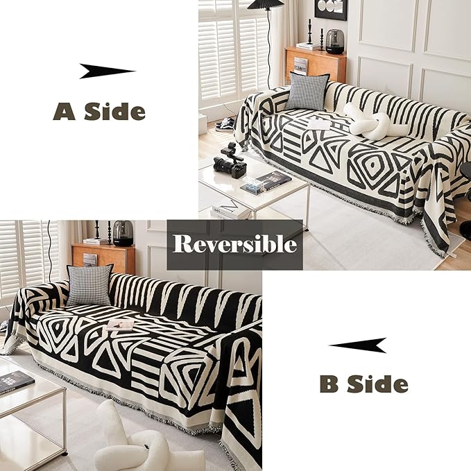 VM VOUGEMARKET Black Couch Cover for 2 Cushion Chenille Loeveseat Sofa Cover Dog Proof Furniture Protector Cover Universal Sofa Slipcover L Shaped Sectional Couch Cover with Tassels-71 x 118,Black