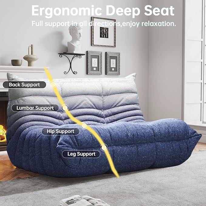 Bean Bag Chairs for Adults, Memory Foam Couch Loveseat Sofa Chair, Soft Teddy Material Cozy Comfy Reading Nook Chairs, Floor Chair for Living Room Bedroom Office(Blue-White)
