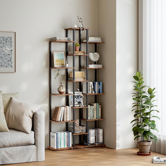 Bookshelf，Small Bookcase for Small Space，6-Tier Bookshelf for Living Room, Home Office, Study，7.87 x 26.77 x 55.5 Inches,Rustic Brown