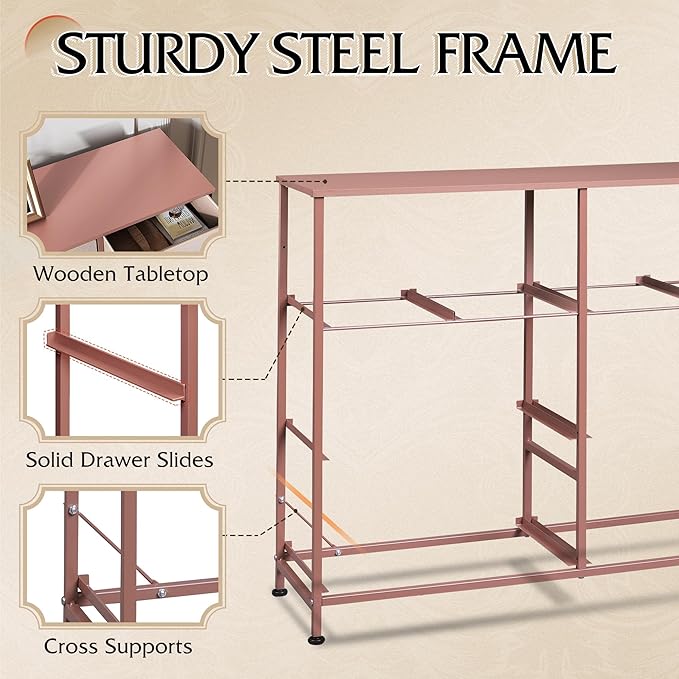WLIVE 8 Drawer Dresser for Bedroom, Wide Fabric Dresser Storage Organizer, Chest of Drawers with Wood Top, Sturdy Steel Frame, Dressers for Living Room, Closet, Hallway, Pink