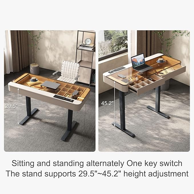 Lartis Office Desk, Electric Computer Lift Table Standing Desk with Drawer Charging USB Port, Home Office Laptop Table with Drawer