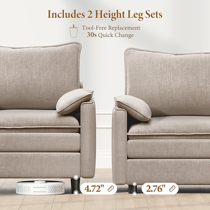 Vesgantti 142" Cloud Couch Sectional Modular Sofa, Comfy Sectional Couch with Ottoman Deep Seat Chenille L Shaped Sofa, Modular Couches for Living Room, Bedroom and Apartment, Light Brown