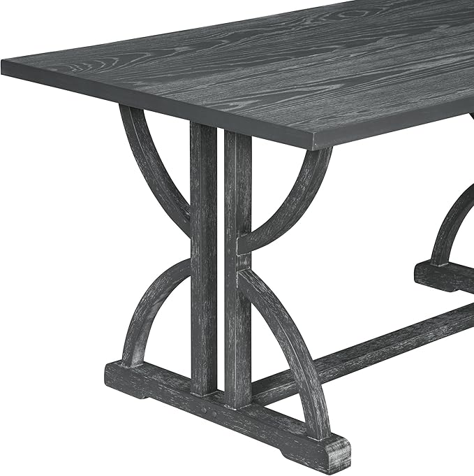 SogesPower 6-Piece Dining Table Set, Rectangular Farmhouse Kitchen Dining Table Set with 4 Upholstered Chairs & 1 Bench, Retro Kitchen Table Set for 4-6 for Dining Room Living Room, Gray Wash