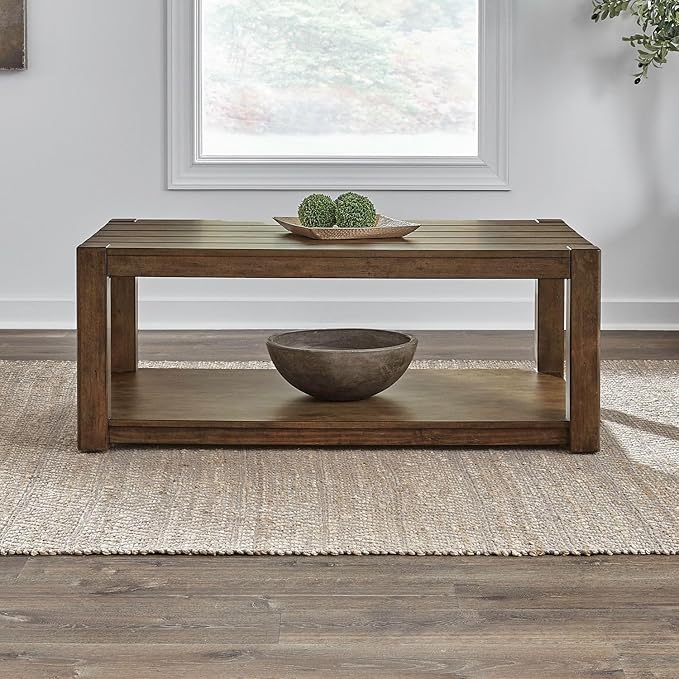 Liberty Furniture Broadmore Living Room 3 Piece Set - Rectangular Cocktail Table, 2 End Tables - Cobblestone Brown