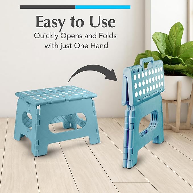 Handy Laundry - Folding Step Stool - Sturdy Enough Collapsible Stool to Support Adults and Safe Enough for Kids - Opens Easy with One Flip - Great for Kitchen, Bathroom or Bedroom (Teal - 9 Inch)