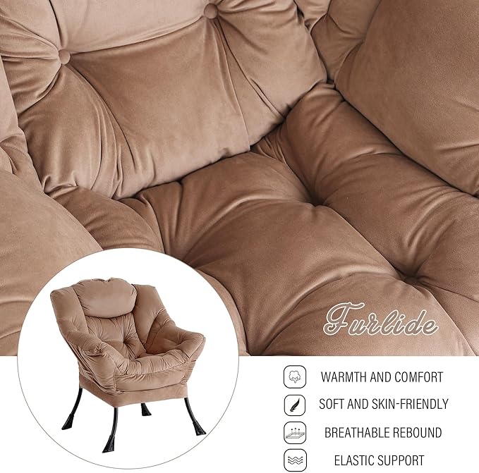 Lazy Chair with Ottoman, Modern Chair with Folding Footrest, Lounge Accent Chair, Comfortable Reading Chair, Oversized Armchairs for Bedroom, Study, Living Room, Courtyard (Khaki)