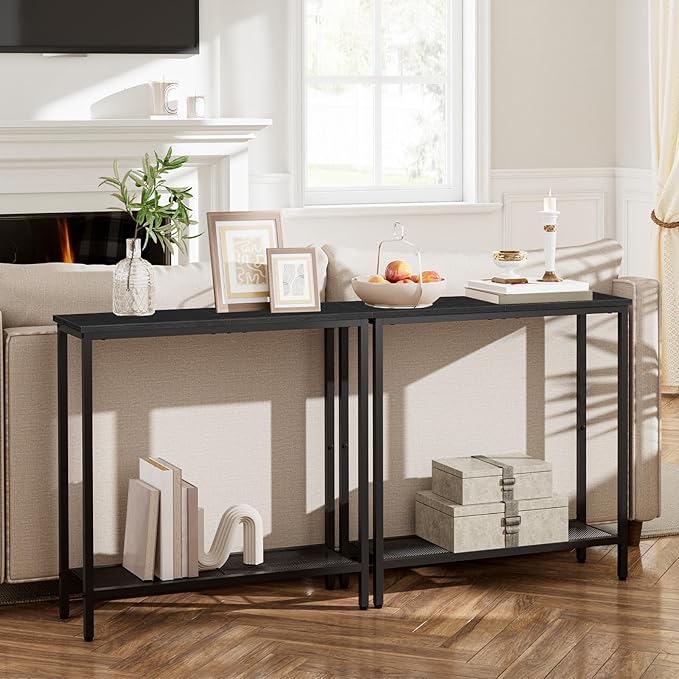 HOOBRO 29.5" Narrow Console Table, Small Entryway Table with Shelf, 2 Tier Thin Sofa Table, Behind Couch Table, Side Table, for Hallway, Living Room, Bedroom, Black BB74XG01