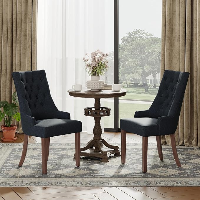 COLAMY Fabric Side Dining Chairs Set of 6, Wingback Upholstered Dining Room Chairs with Tufted Button, Living Room Chairs for Home Kitchen, Black