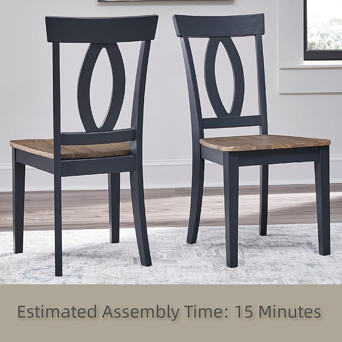Signature Design by Ashley Landocken Casual Armless Dining Chair with Contoured Seat, Set of 2, Light Brown & Blue
